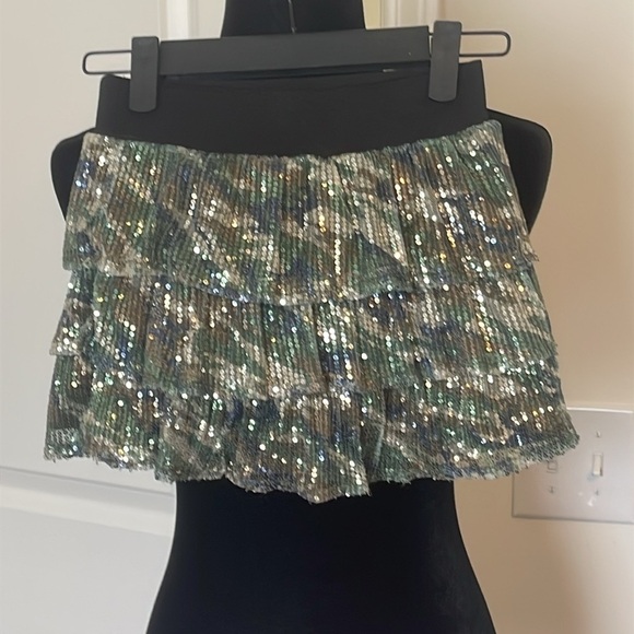 Justice Green Skort Skirt Mesh Sequins Sparkly Size 8 - Picture 2 of 5